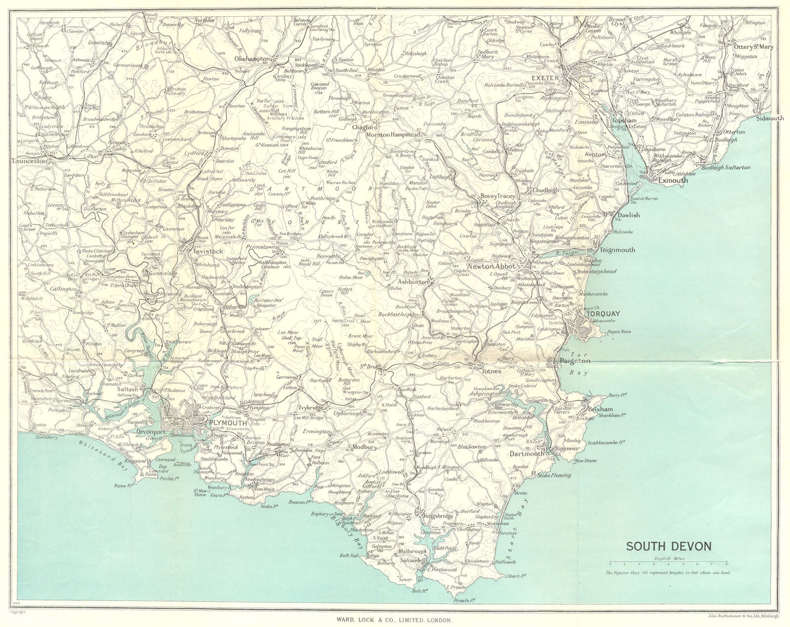 SOUTH DEVON. Plymouth Salcombe Paignton Exeter Torbay. WARD LOCK 1952 old map